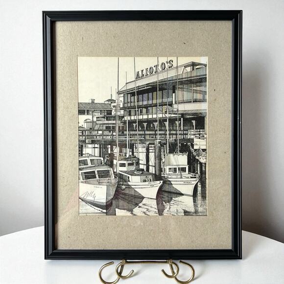 Vintage 80’s Martin Tang Framed San Francisco Alioto’s Fisherman’s Wharf Signed - Picture 6 of 6